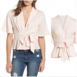 ASTR x Revolve pale pink pleated tie top